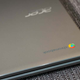 A photo of the Chrome OS logo, upside down, on a Chromebook